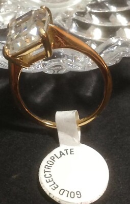 Gold Plated Ring Size 9 Large Clear Color Stone Seta USA