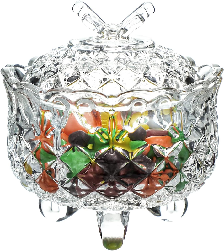 Embossed Glass Candy Jar Butterfly Lid Footed Wedding Buffet Cookie Storage Box