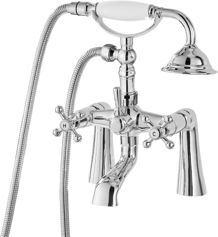 Deck Mount Tub Bathtub Faucet Clawfoot with Handheld Shower 6 Inch Polish Chrome