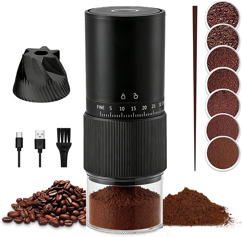 Portable Electric Burr Coffee Grinder - 35 Grind Settings, with Stainless Steel