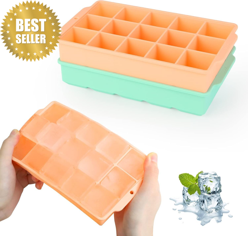 Ice Cube Tray, Pack of 2, 30 Compartments Silicone Ice Cube Tray, Large Square I
