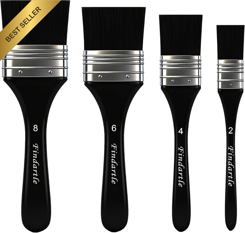 Flat Paint Brushes,4 Sizes Wide Flat Brushes for Acrylic Watercolour Oil Gouache