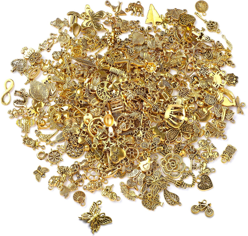 SANNIX 350Pcs Antique Gold Charms Bulk Lots Jewelry Making Charms Assorted