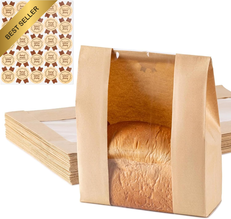 50-Pack Bread Bags with Window & Stickers | Reusable Sourdough Storage for Homem