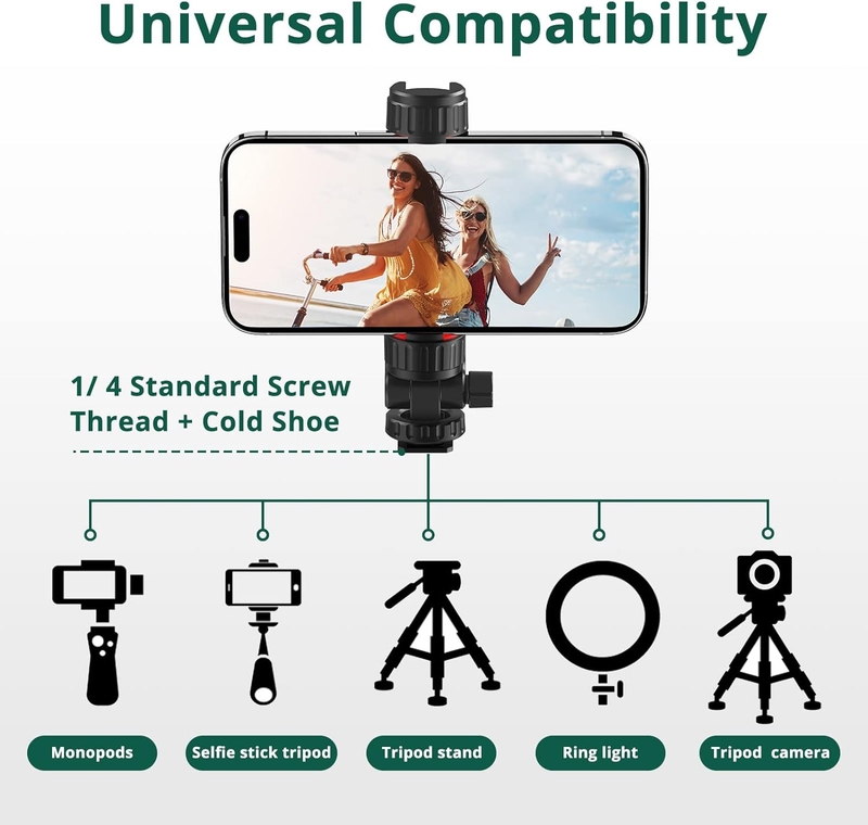 Phone Tripod Mount, Universal Smartphone Mount Adapter with 2 Cold Shoe and 1/4"