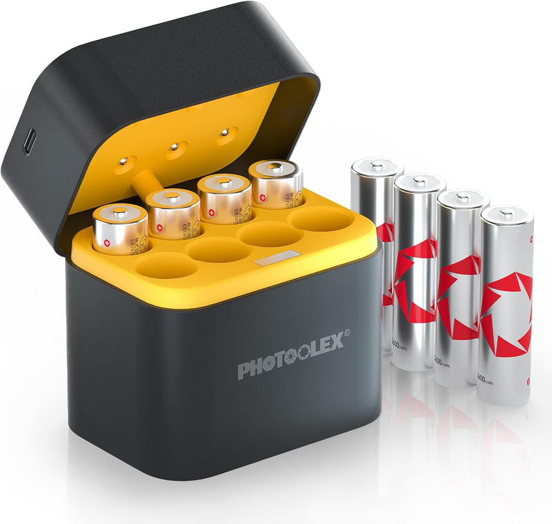 PHOTOOLEX AA Rechargeable Lithium Batteries 8-Pack with Charger, 3600Mwh High