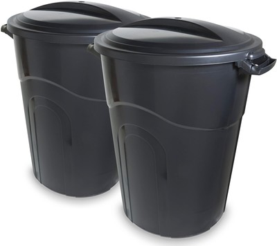 United Solutions 32 Gallon Outdoor Garbage Can Black Easy to Carry Garbage Ca...