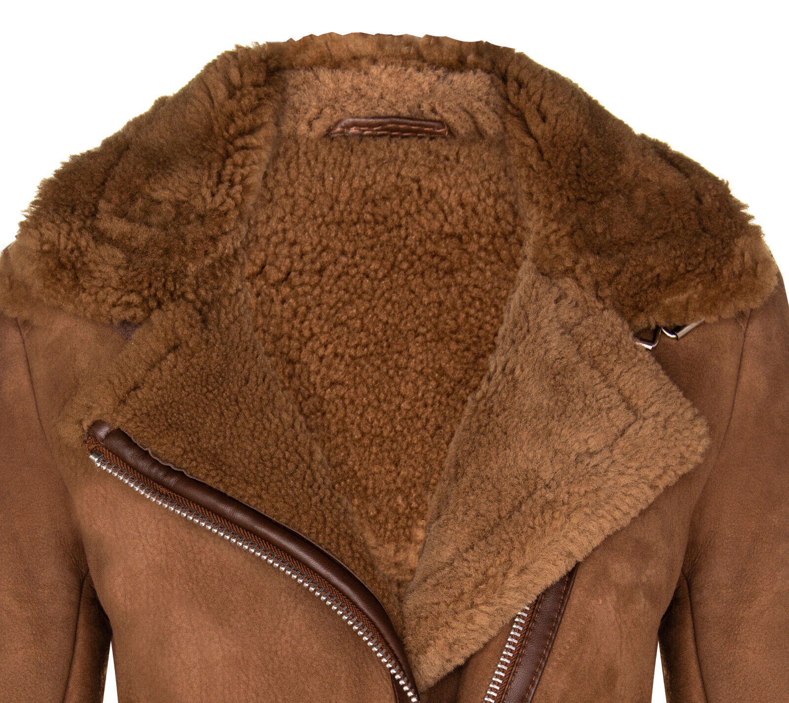 Pre-owned Infinity Leather Women's Short Brown Sheepskin Biker Jacket Merino Shearling Aviator Leather