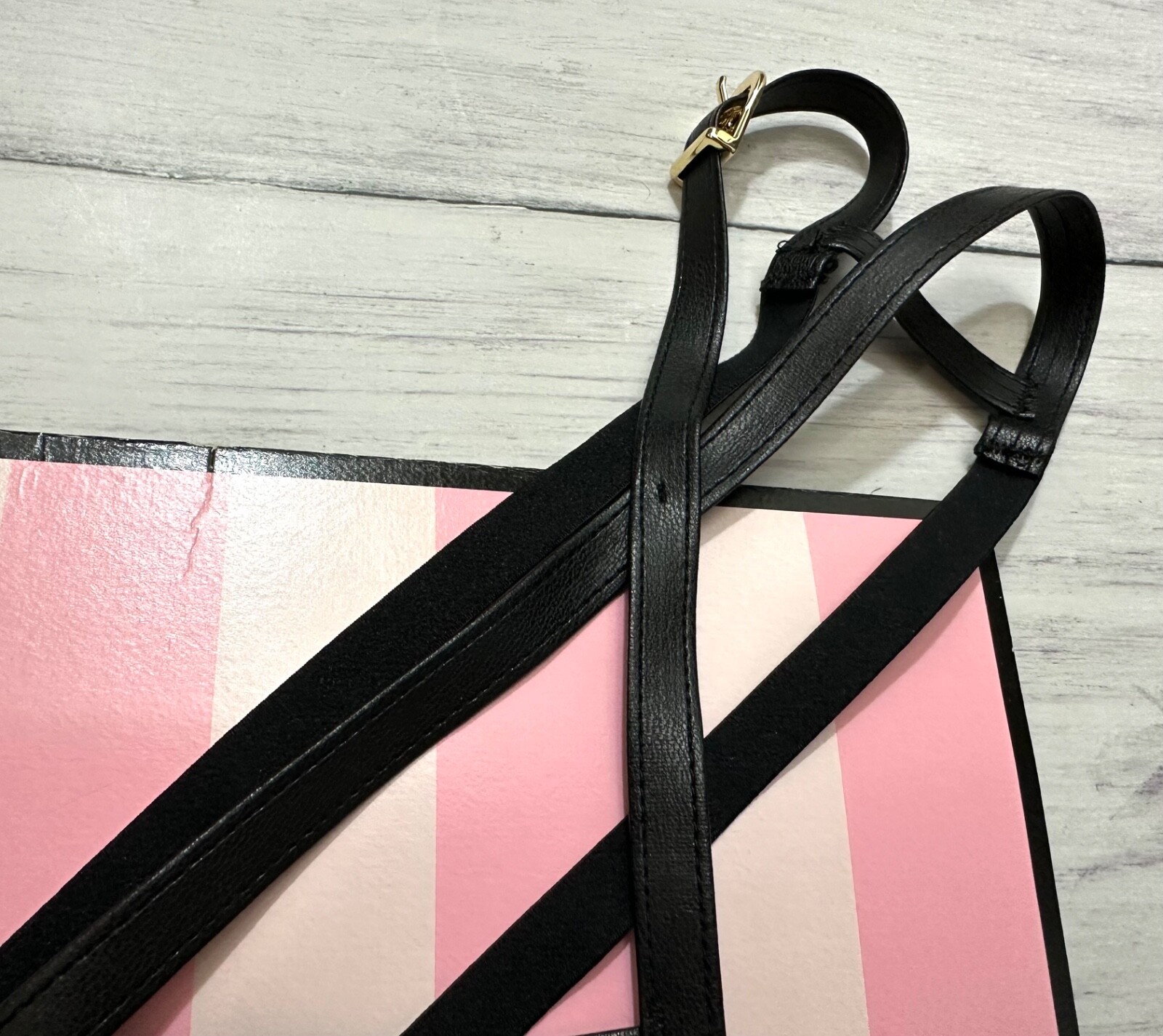 Victorias Secret Crotchless Faux Leather Strappy High-Leg Crotchless Thong Black