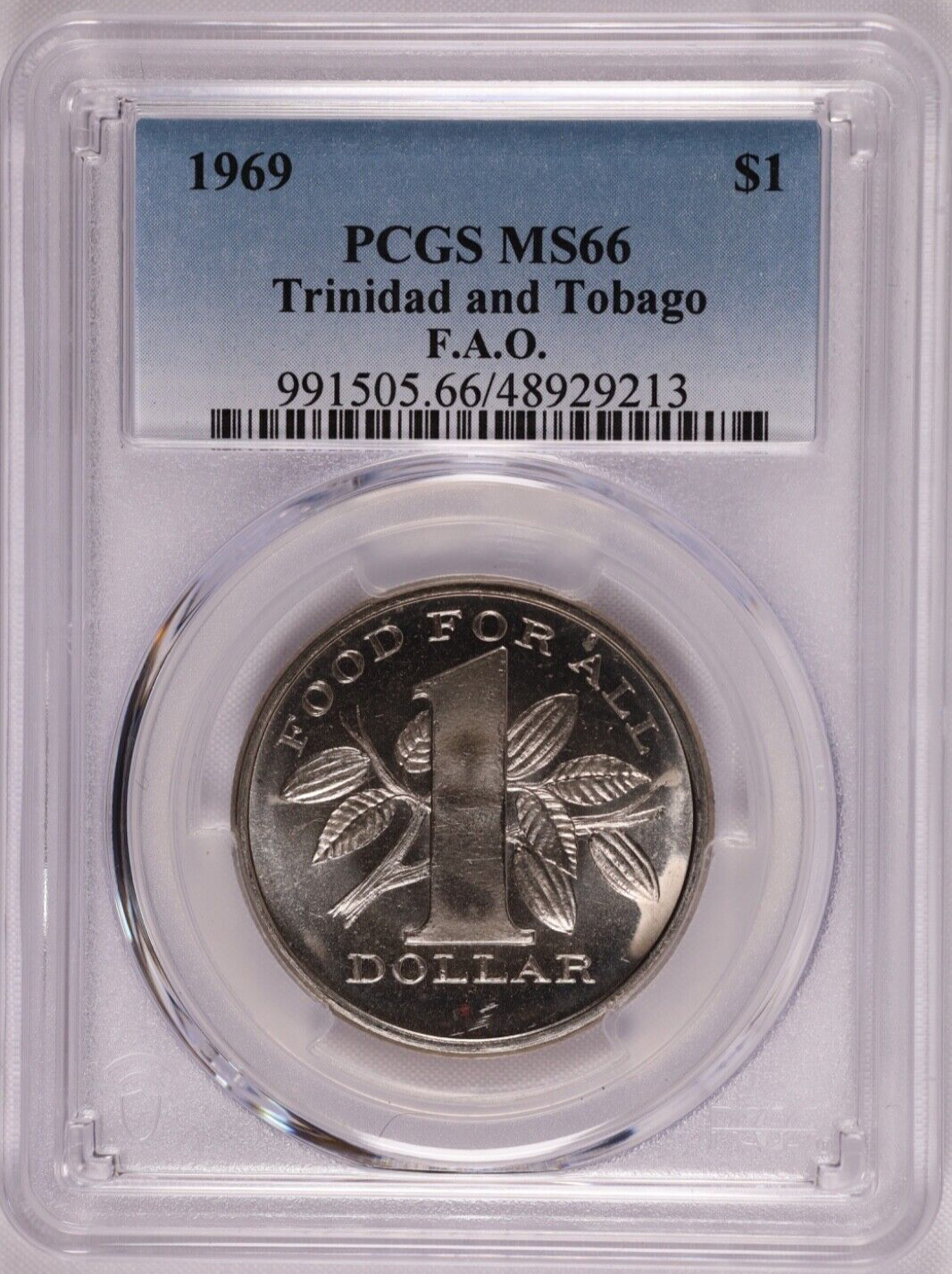 1969 Trinidad & Tobago One Dollar F.A.O. Food For All - PCGS MS 66