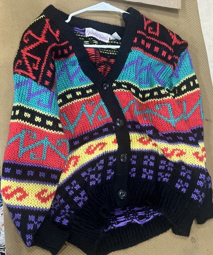 トップス 80s Sport Wear Cardigan 80s VTG Back to Back Womens S Cardigan Hip Hop Chunky Bright