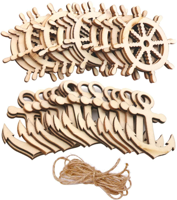KCHEX 30 Pcs Wooden Anchor Rudder Shape Decoration to Paint Unfinished Small ...