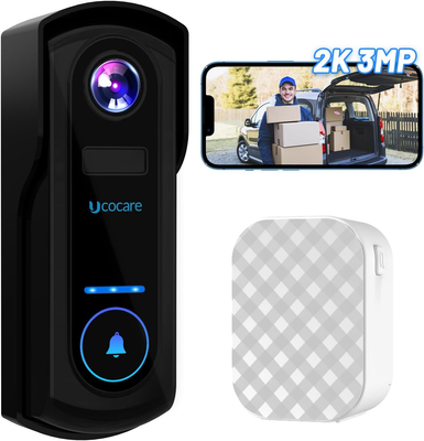 UCOCARE Video Doorbell Wireless with Chime 2K 3MP WiFi Doorbell Camera PIR 2K