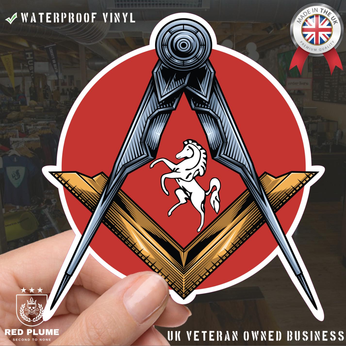 Round Kent Masonic Stickers Square & Compass Union Vinyl Decals - Picture 1 of 10