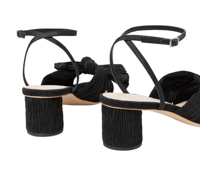 Pre-owned Loeffler Randall Women's Reed Pleated Twist Heeled Sandal In Black - Size 7