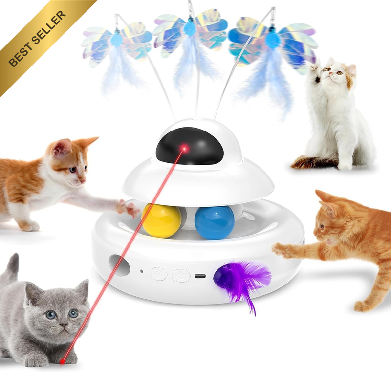 4-In-1 Automatic Cat Toy Interactive Whack a Mole Fluttering Butterfly Track Bal