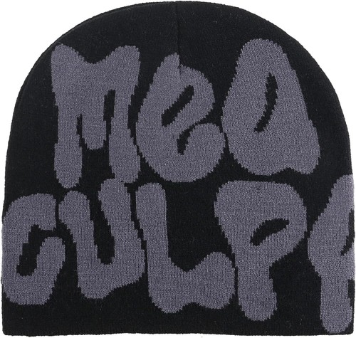 TaowaveWomen Beanie Y2k Hat,MEA Culpa Graphic Beanies Black