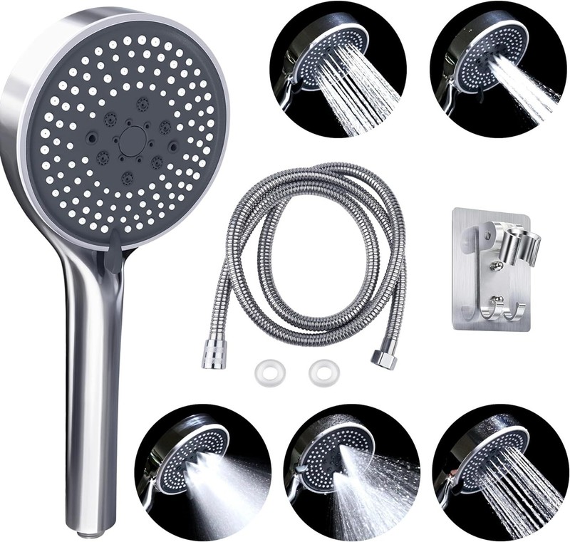 Detachable Handheld Shower Head with Hose High Pressure 5 Functions Showerheads 