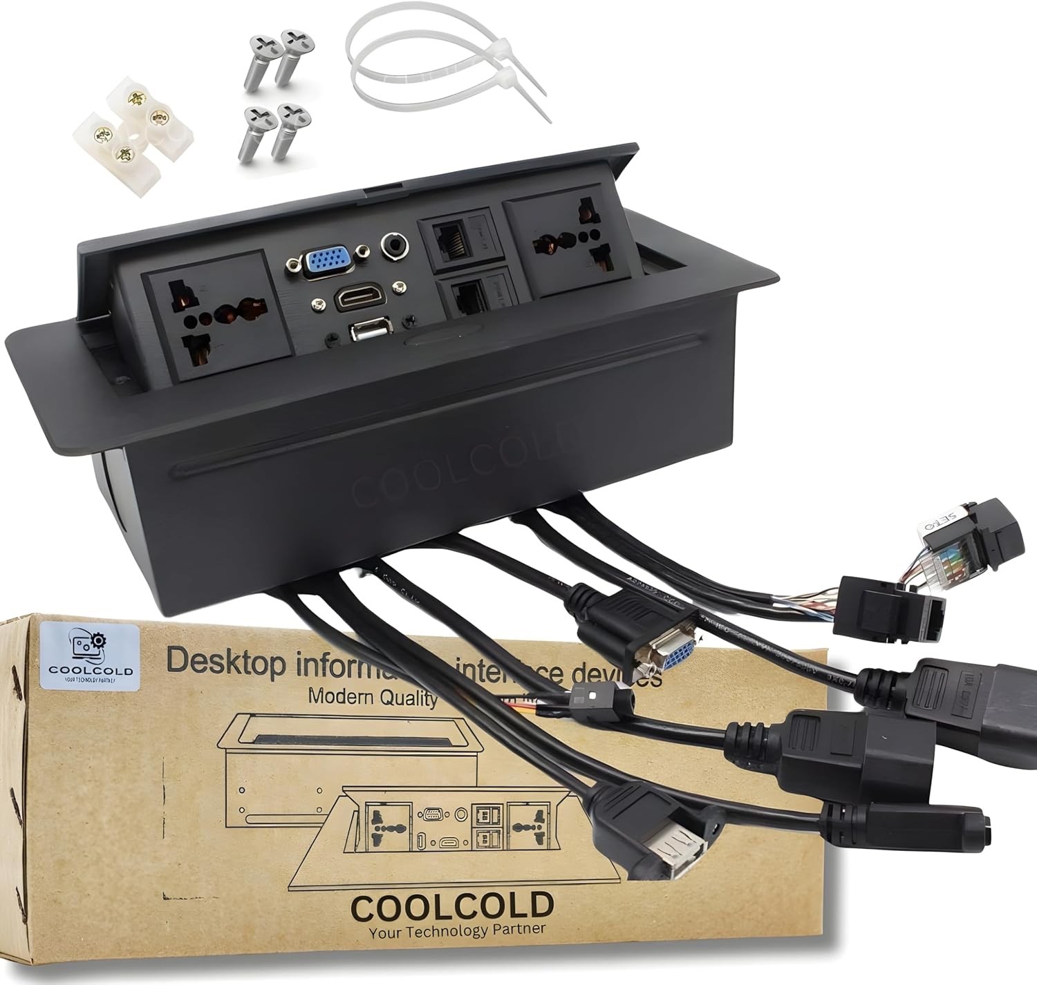 Hydraulic Desk Connector with HDMI, VGA, LAN, USB, Power Ports, new 10 ports