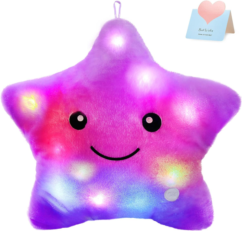 WEWILL 13'' Light up Twinkle LED Star Plush Pillows Night Li