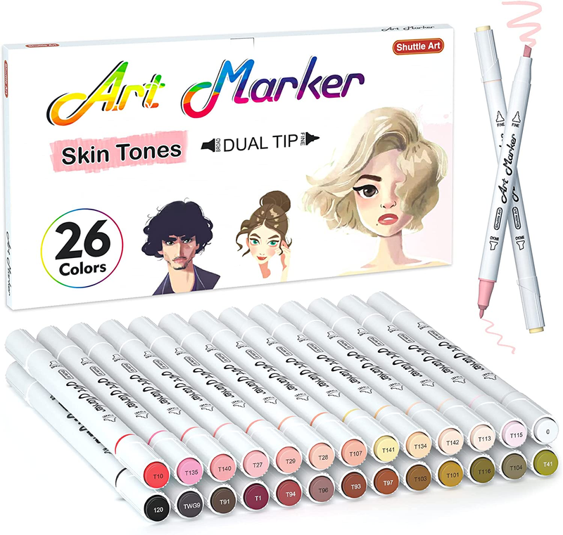 26 Colors Skin Tone&Hair Art Markers, Dual Tip Alcohol Based