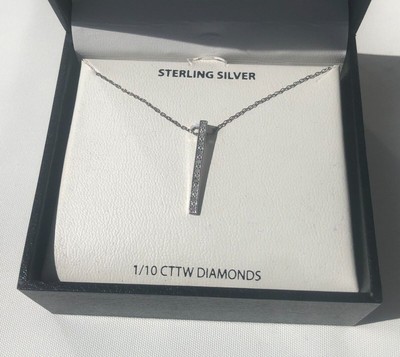 1/10 CTTW Diamonds Bar Sterling Silver Pendant Necklace Chain