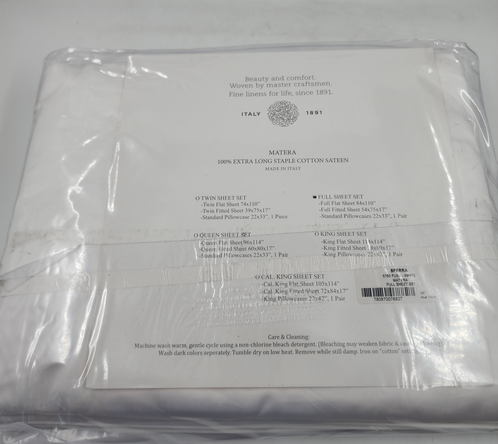 Sferra 800-Thread Count Matera Full Sheet Set 84in x 110in White - Picture 7 of 11