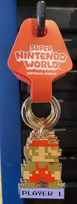 Universal Studios Hollywood Super Nintendo World 8bit Mario Player 1 Keychain