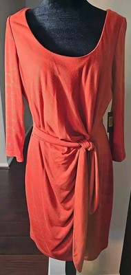 Guess Dress Orange With Gold Embelleshed Stripes Tie Knot 3/4 Sleeve Party Sz 12