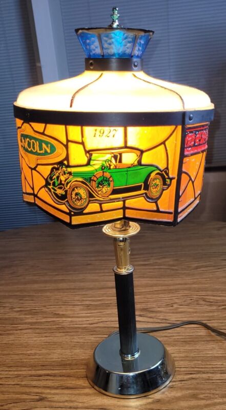 VINTAGE FORD LINCOLN MERCURY DEALER DESK LAMP TIFFANY STYLE PLASTIC SHADE