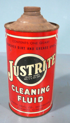 Vintage Red Justrite Cleaning Fluid Empty 1 Quart Can Tin