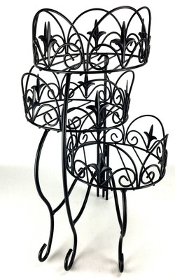 Black Wrought Iron Metal 3 Tier Plant Stand - Indoor Outdoor