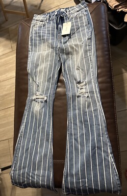 CELLO Boutique Stripe High Rise Denim Super Flare Jeans Size 3 NEW with Tags sb