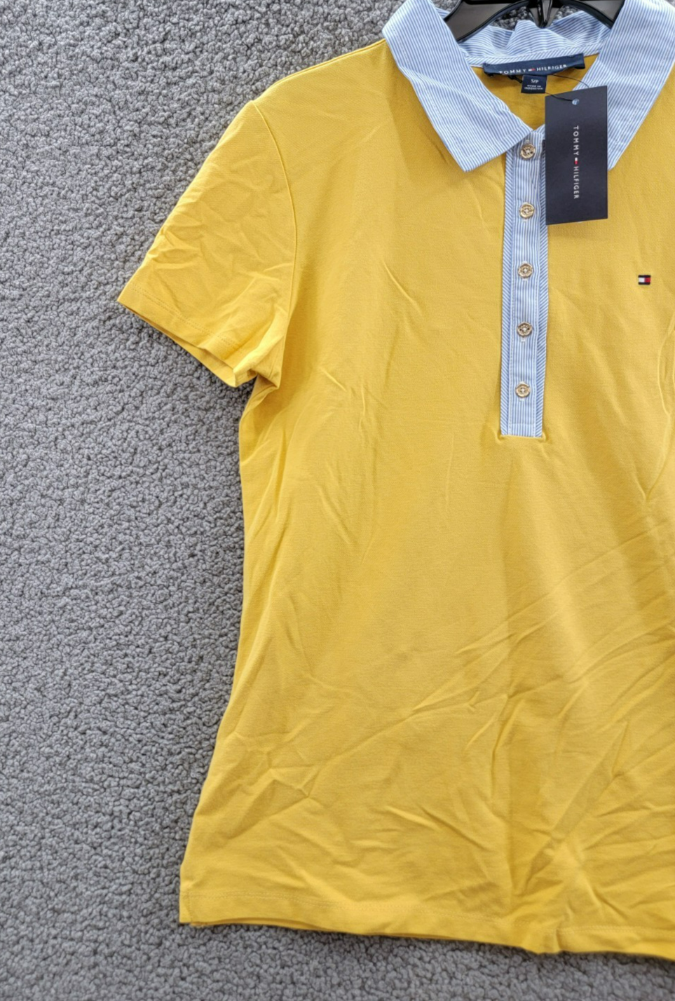 Tommy Hilfiger Striped-Collar Polo Shirt Women's S Deep Maize Short Sleeve - Picture 5 of 17