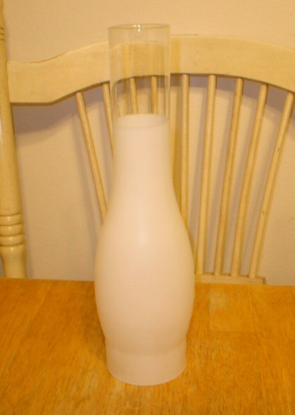 Vintage Lot (2) Frosted & Clear Glass Oil Lamp Chimneys 3