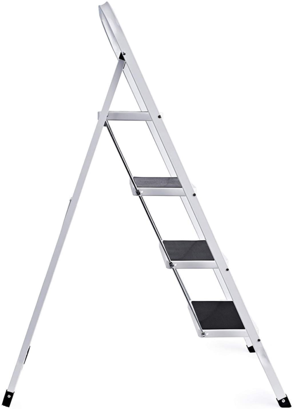 Foldable 4 Step Stool Ladder 330 Lbs Load Capacity Lightweight Steel Anti-Slip