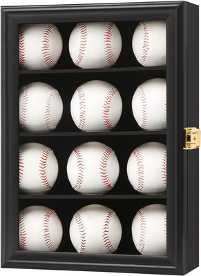 Baseball Display Case-Wood Baseball Holder Cabinet Wall Mount with Lockable 98% 