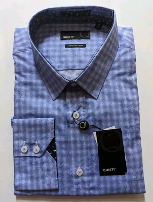 NEW Mens Flip Cuff Button Down Shirt Size XL Purple Floral Plaid Print Xmas gift