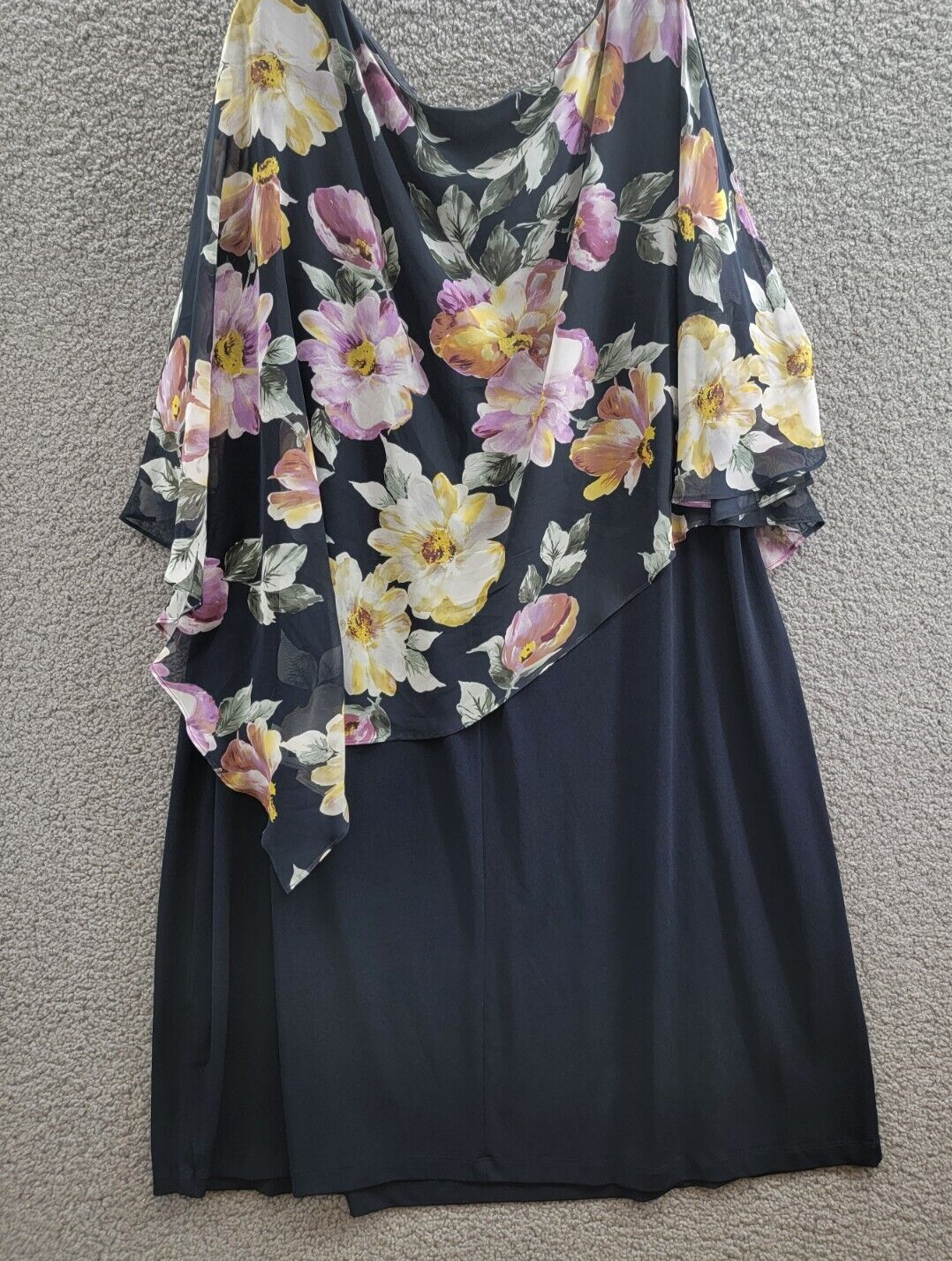 Connected Plus Size Floral Cape-Sleeve Dress Women's 24W Navy Multi Pullover - Picture 10 of 15