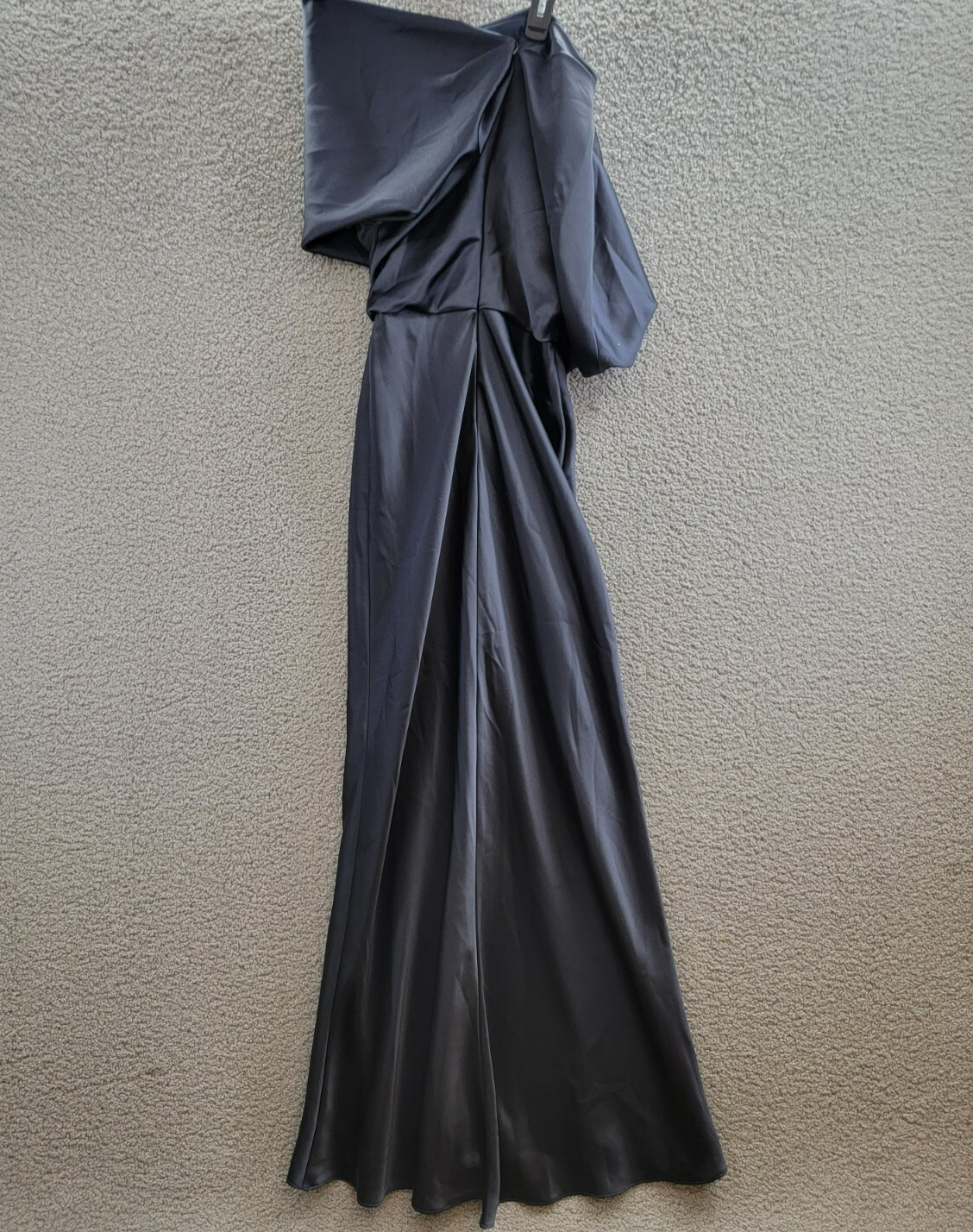 Amsale Off-Shoulder Draped Maxi Dress Women's 0 Navy Solid Back Zip Closure - Picture 10 of 15
