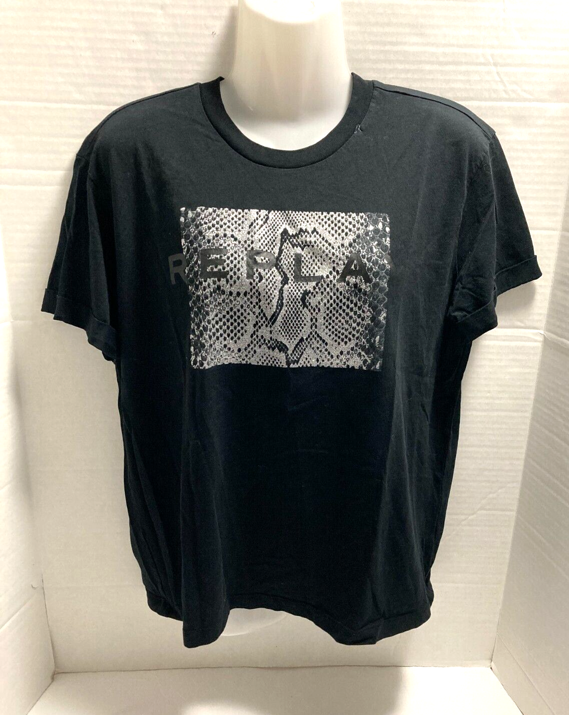 Replay Graphic T-Shirt Womens Short Sleeve Black Logo Animal