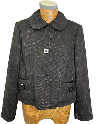 DEBENHAMS BLAZER JACKET 16 PETITE BLACK WHITE Square Button Up
