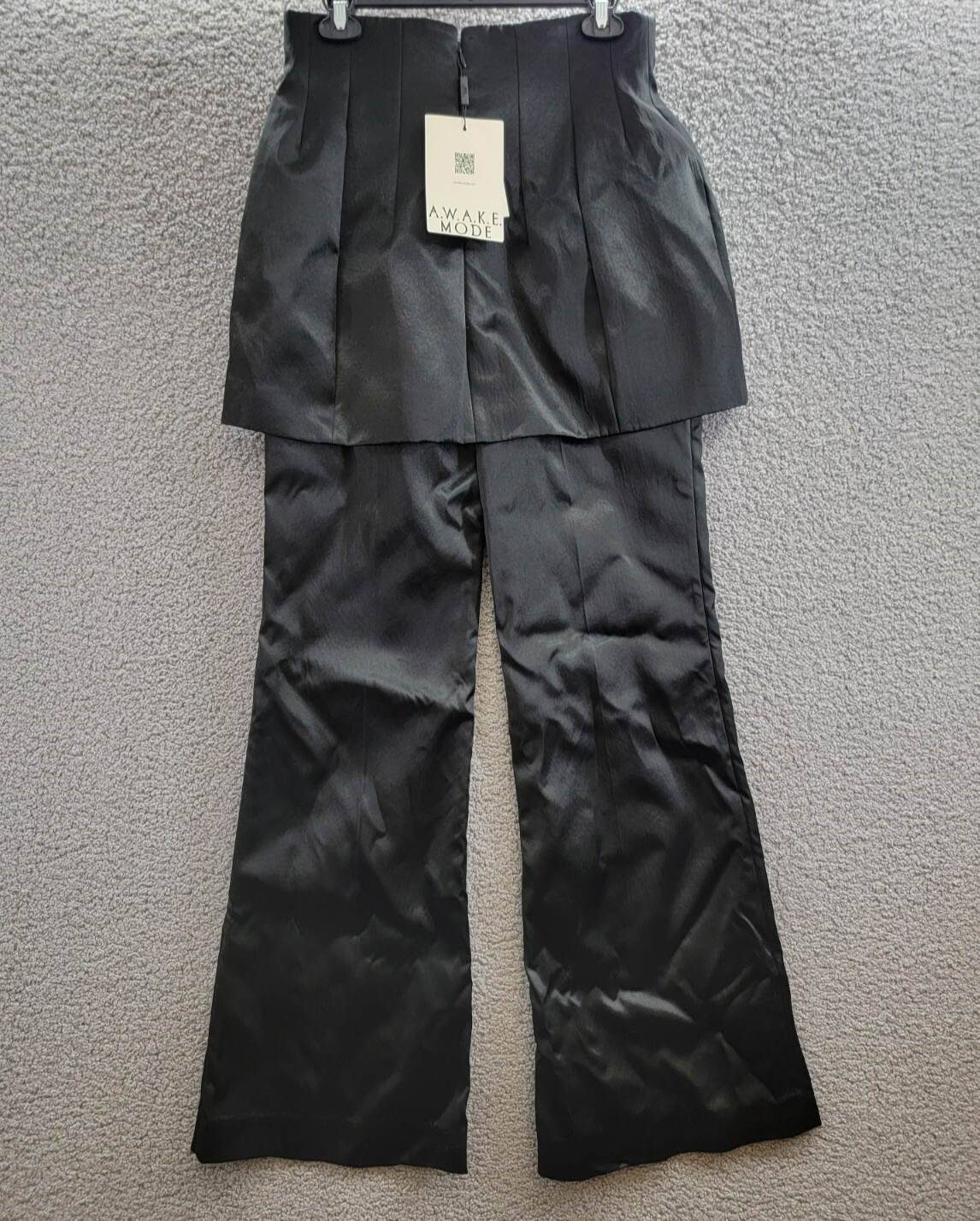 A.W.A.K.E. MODE Layered Skirt Pants Womens 40 Black Welt Pocket Back Zip Closure - Picture 10 of 17