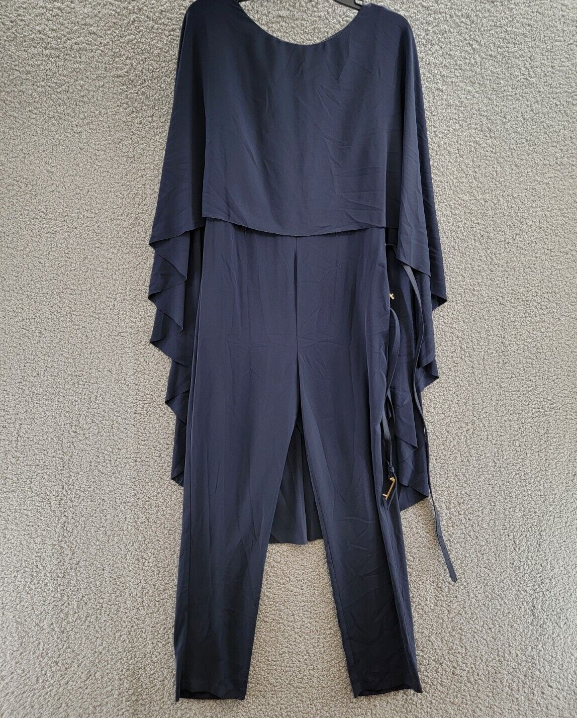 Lauren Ralph Lauren Georgette Cape Jumpsuit Women's 6 Navy Belted Back Zipped - Picture 2 of 19
