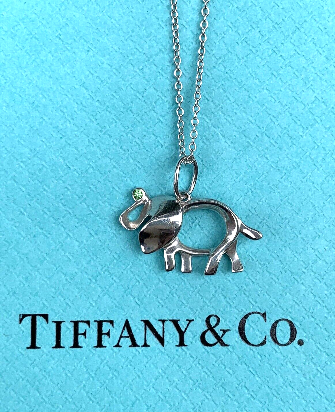 Tiffany & Co. Save The Wild Elephant Charm Tsavorite Gem Necklace