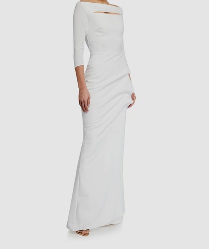 Pre-owned Chiara Boni $995  Women's White Boat Neck 3/4 Sleeve Kate Gown Dress Size 2