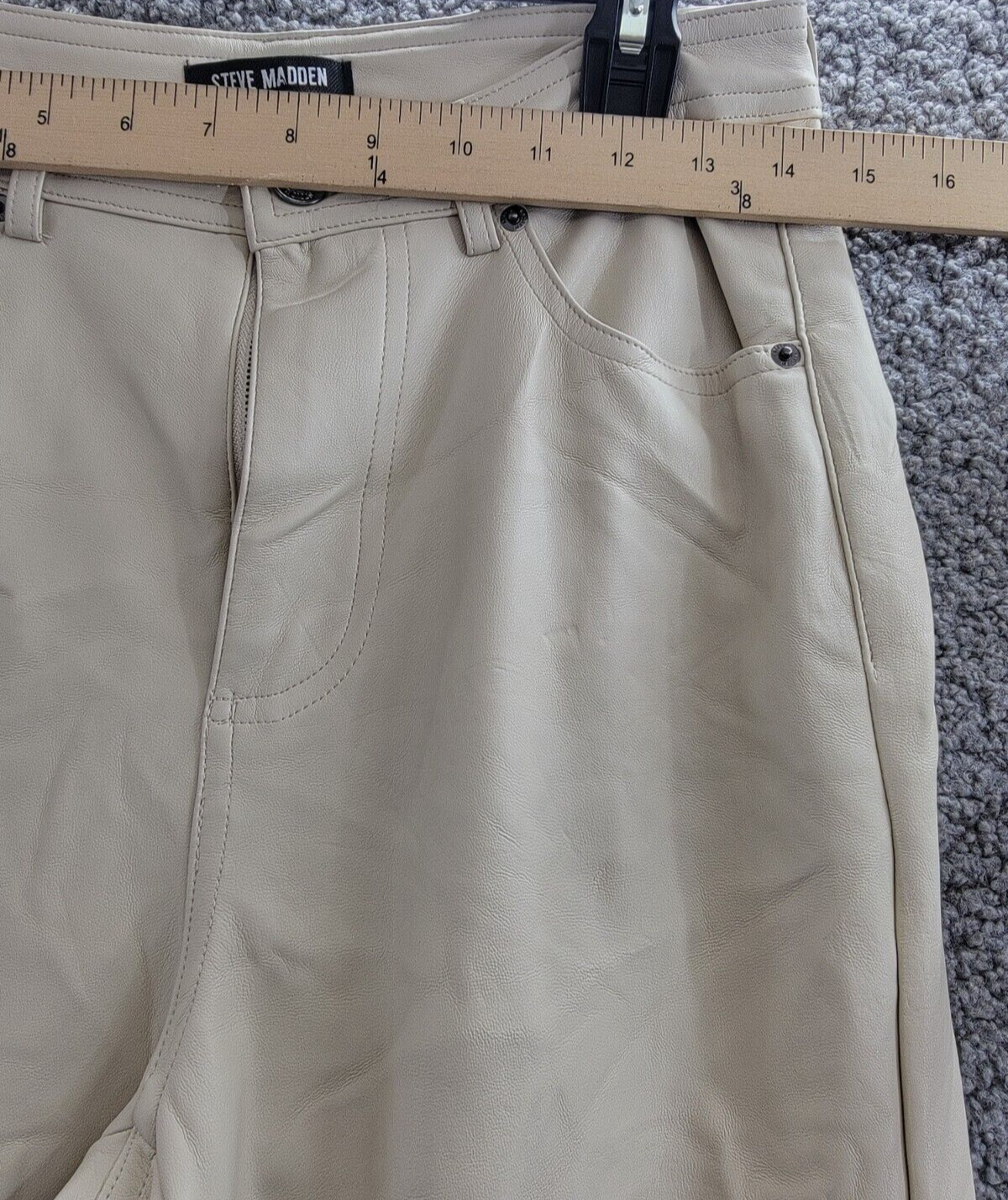 Steve Madden Loren High-Rise Faux-Leather Pants Women's 28 Bone Button Zipped - Picture 5 of 18