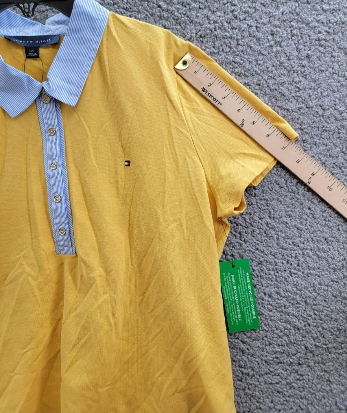 Tommy Hilfiger Striped-Collar Polo Shirt Women's L Deep Maize Short Sleeve - Picture 9 of 16