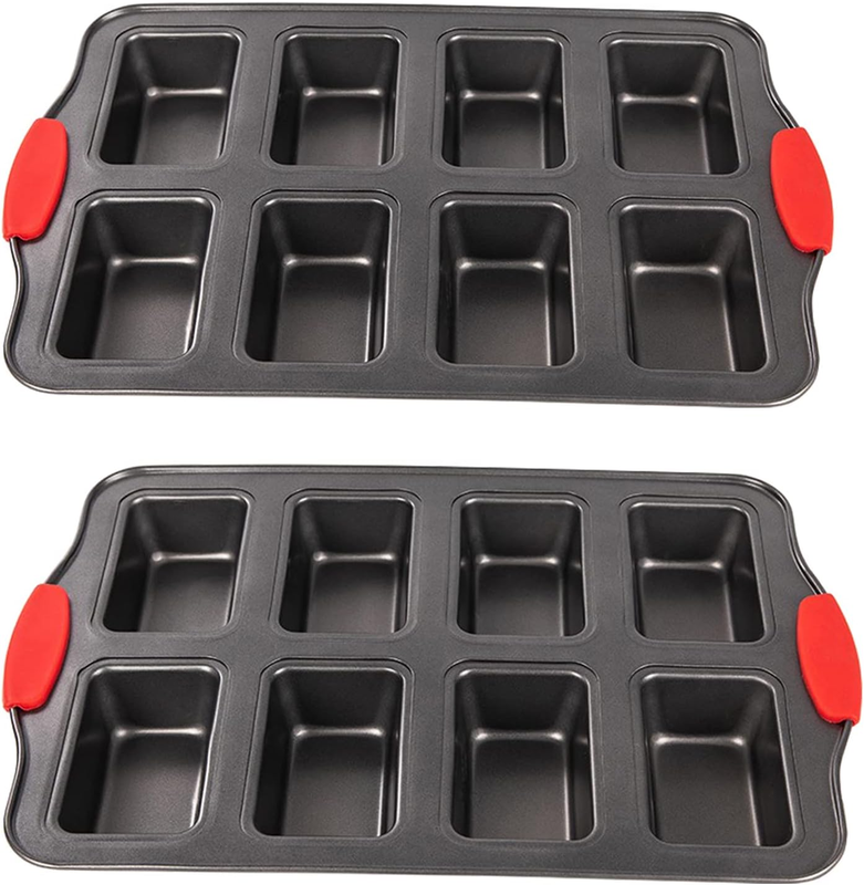 2 Packs 8 Cavity Non-Stock Mini Loaf Pan with Silicone Handle, Mini Bread Loaf B
