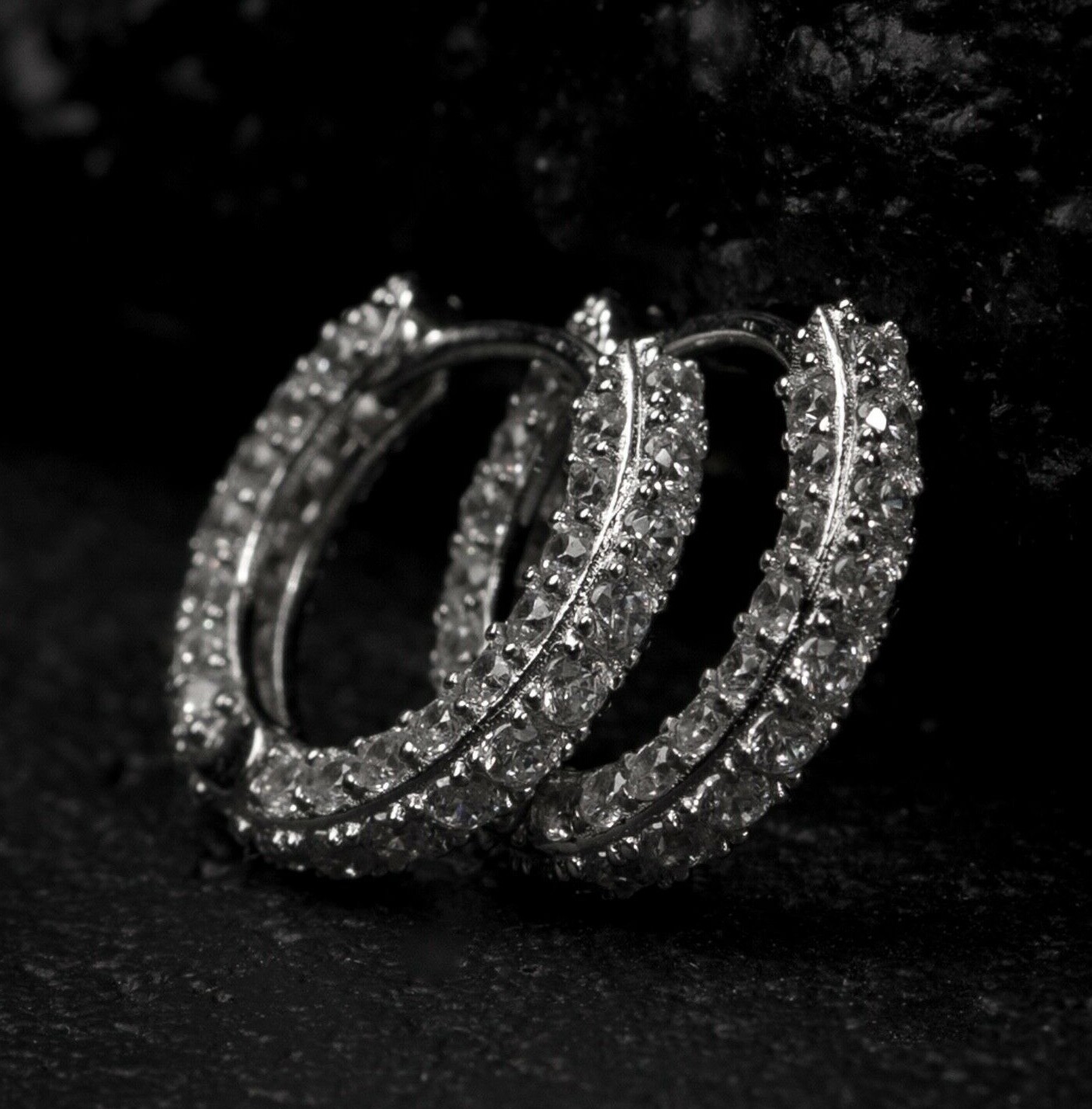 Fully Iced 3D Thin 925 Sterling Silver Post CZ Men's Huggie Hoop Earrings